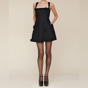 Avec Les Filles Women's Rosette Fit & Flare Mini Dress Black Sz 12 NWT